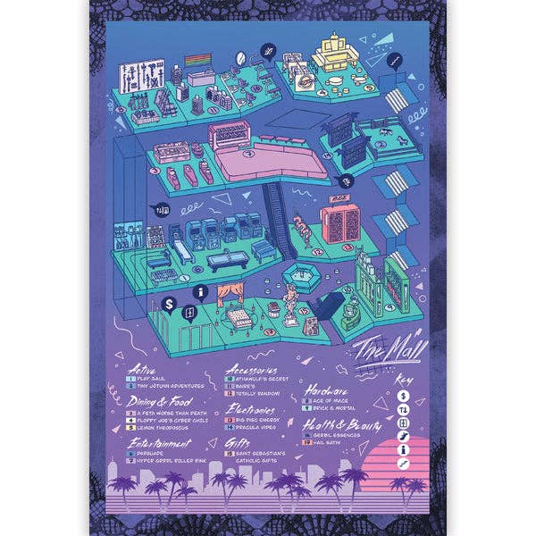 Illustrated 1996 shopping mall map from Visigoths vs. Mall Goths