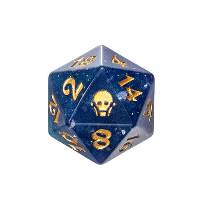 Taryon Darrington dice set, Critical Role Tary dice, Vox Machina polyhedral dice, Doty d20 icon, teal and gold dice set, shimmering DnD dice, Critical Role official merchandise, Sam Riegel character dice, Die Hard Dice Vox Machina, Critical Role campaign 1 dice