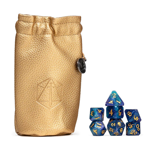 Taryon Darrington dice set, Critical Role Tary dice, Vox Machina polyhedral dice, Doty d20 icon, teal and gold dice set, shimmering DnD dice, Critical Role official merchandise, Sam Riegel character dice, Die Hard Dice Vox Machina, Critical Role campaign 1 dice