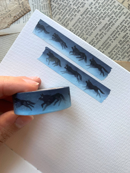 wolves washi tape, animal washi tape, wolf pattern tape, watercolor masking tape, eco-friendly washi tape, journaling supplies, wolf stationery, biodegradable rice paper tape, washi tape for scrapbooking, planner decorating tape, creative washi roll, removable art tape, wildlife washi, nature washi tape, Japanese washi tape