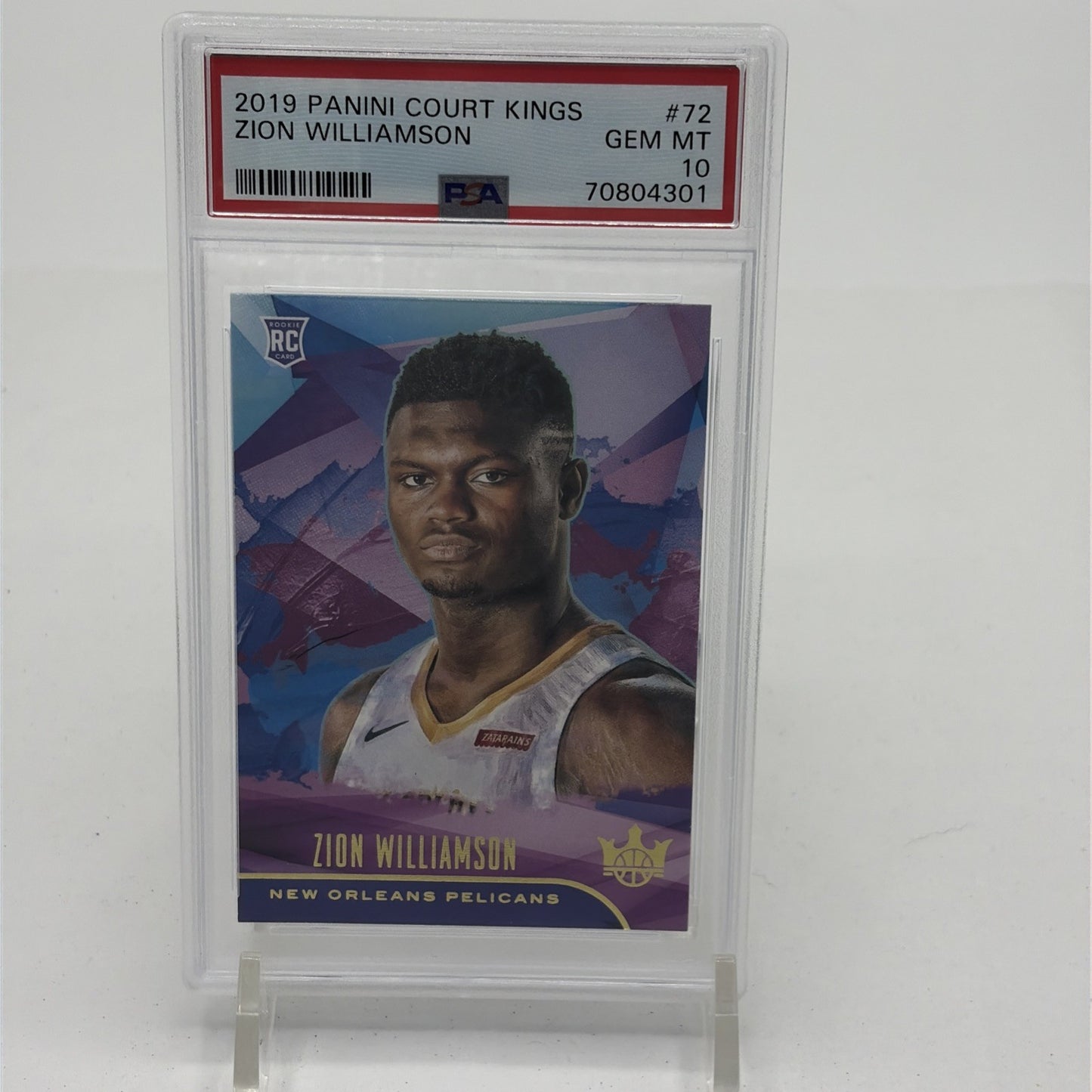 2019 Panini Court Kings RC - Zion Williamson #72 PSA 10 2019 Panini Court Kings Zion Williamson number 72 rookie card graded PSA  gem mint 10 featuring the New Orleans Pelicans NBA star